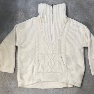 Barefoot Dreams Cozy Chic Fisherman Cream Cowl Neck Sweater